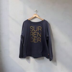 LUCY Navy SURRENDER Sweatshirt with Gold Lettering Size Large